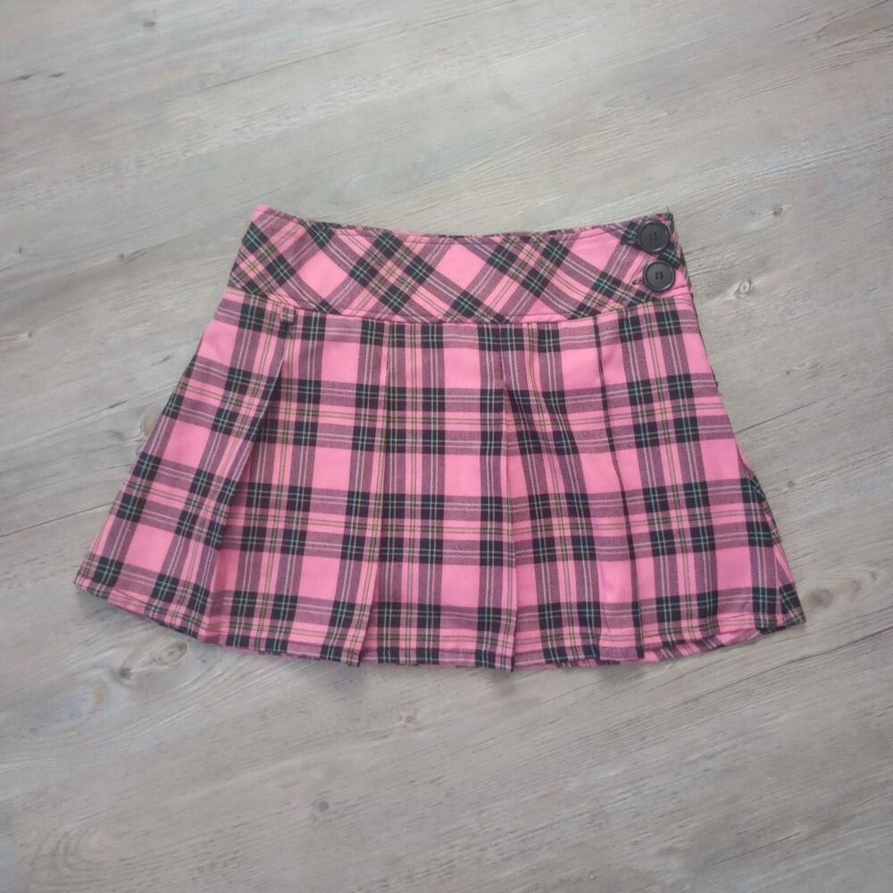 Y2K Pleated Plaid Button Coquette Grunge Skirt